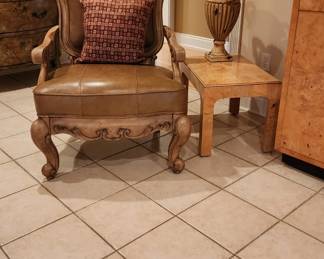 One of two gorgeous leather chairs Henredon end table