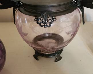 Castillian brass and etched glass apothecary jar