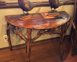 Rustic tables , pheasant taxidermy 