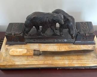 Bronze Sculpture of Bears with Letter Opener 