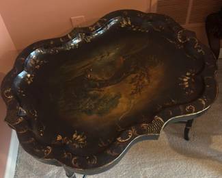 Antique Tray Table with  Chinoiserie Scene 