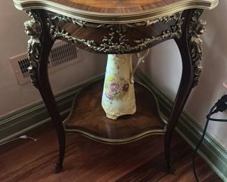 Antique French Rococo Style Marquetry Side Table 