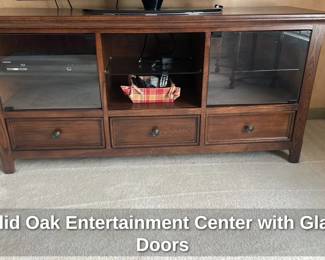 Solid Oak Entertainment Center with Glass Doors 