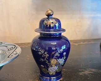 Cobalt Blue Porcelain Vase with Peacock and Floral Motif 