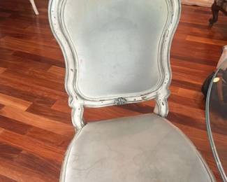 Round Glass Top Dining Table with Ornate Pedestal Base and Upholstered Chairs 