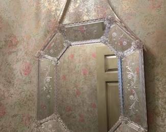 Venetian Etched Glass Octagonal Mirror with Ribbons 