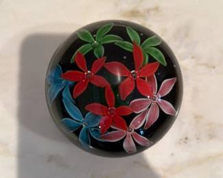 Glass Paperweight with Floral Design 