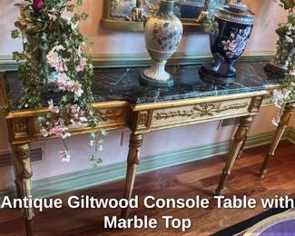 Antique Giltwood Console Table with Marble Top 
