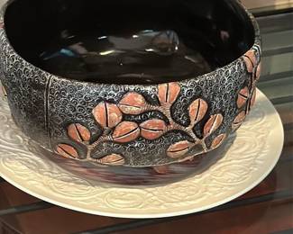 Art Nouveau Ceramic Bowl with floral Motif 