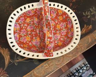 Vintage Ceramic Fruit Basket with Floral Pattern 