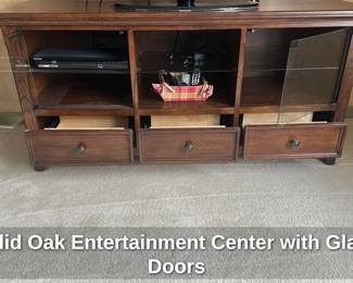 Solid Oak Entertainment Center with Glass Doors