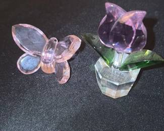 Crystal Flower and Butterfuly Figurines 