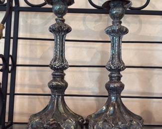 Ornate Silver plated candlesticks with Dragon Motif 