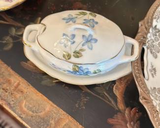 Vintage Porcelain Sugar Bowl with Lid and Saucer