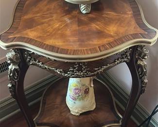 Antique French Rococo Style Marquetry Side Table 