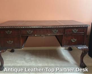 Antique Leather Top Partner Desk 