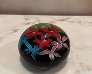 Glass Paperweight with Floral Design 