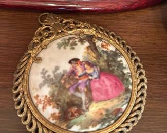 Antique Porcelain Miniature Portraits in Gilt Frames 