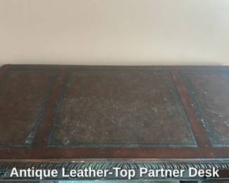 Antique Leather Top Partner Desk 
