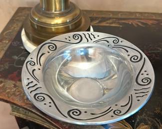 Vintage Pewter Bowl with Scrollwork 
