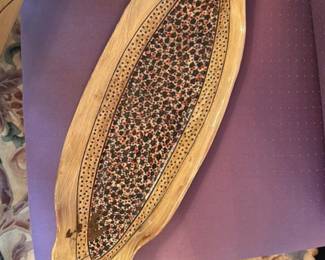 Art Nouveau Style Wooden Serving Tray with Inlay