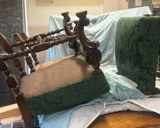 Antique Carved Walnut Side Chair 