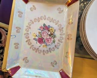 Victorian Style Porcelain Tray with Floral Motif 