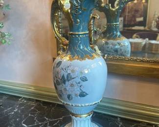 Victorian Style Porcelain Vase with Gilt Accents 