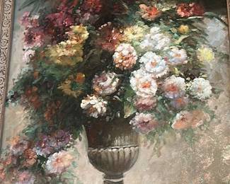 Vintage Floral Still Life Oil Painting 