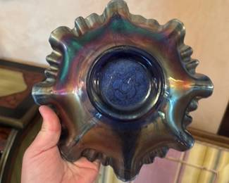 Imperial Glass Carnival Glass "Peacock Tail" Bowl 