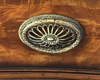 Antique Mahogany Console Table with Fretwork and Quilted Maple Dresser 