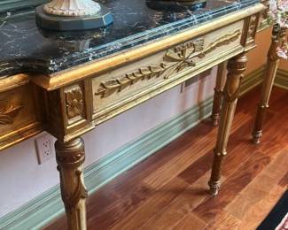 Antique Giltwood Console Table with Marble Top 
