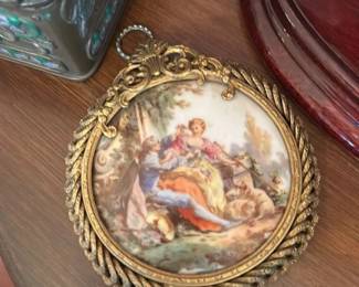 Antique Porcelain Miniature Portraits in Gilt Frames 