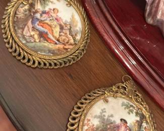Antique Porcelain Miniature Portraits in Gilt Frames 