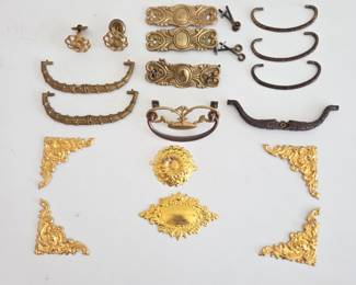 Lot #53 - Stamped Brass Drawer Pulls & Embellishments