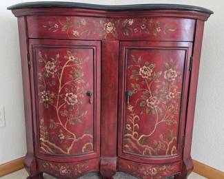 Lot #6 - Chinese Hand Painted Corner Cabinet in Red