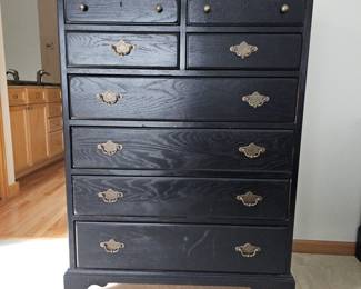 Lot #3 - Lineage Black High Boy Dresser With Brass Hardware