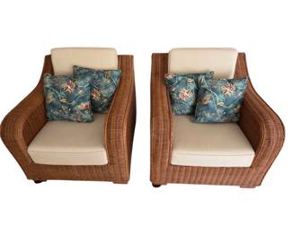Lot #216 - Rattan Chairs From Dubai With Throw Pillows