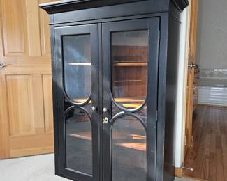 Lot #5 - Large Black Curio Cabinet Made in Indonesia Glass Doors With Arches