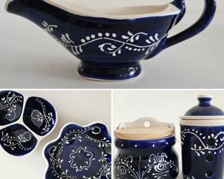 Lot #84 - Ceramica Zayas Hand Painted in Spain Salt Cellar, Garlic Keeper, Gravy Boat & Platters