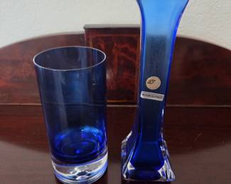 Lot #171 - Cobalt Blue Lead Crystal Vases Made in Italy