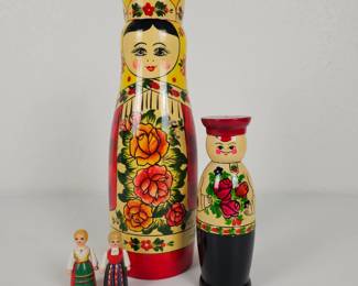 Lot #94 - Rodnik Russian Matryoshka Doll Bottle Holders & Swedish Peg Dolls