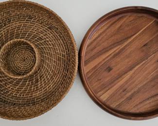 Lot #82 - Threshold Large Acacia Wood Platter, Woven Chip n Dip