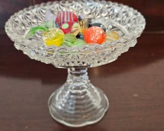 Lot #155 - Antique Cut Glass Candy Dish With Murano Glass Candy