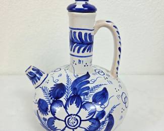 Lot #130 - Blue Floral Glazed Ceramic Jug