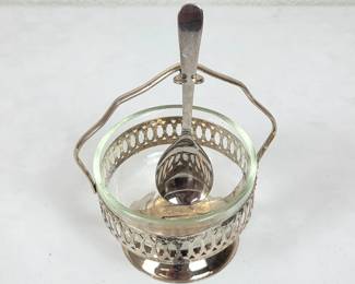 Lot #144 - Leonard Silver Plated Sugar Bowl Holder With Glass Bowl and Silver Plated Spoon