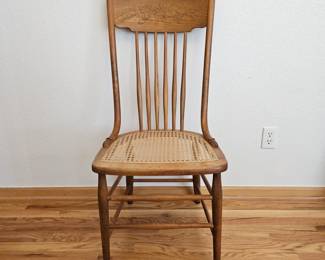 Lot #114 - Antique Oak Dining Chair With Cane Seat
