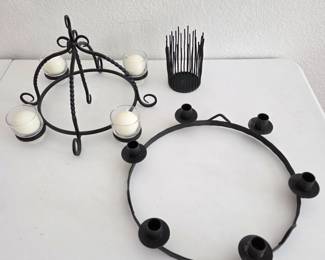 Lot #78 - Wrought Metal Candelabra, Candle Ring, and Candle Cage