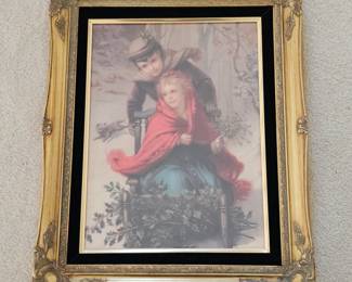Lot #18 - Vintage Print of the Victorian Art Titled "Yule Ride" in a Beautiful Vintage Gold Gilt Frame