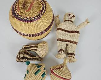 Lot #102 - African Hand Woven Baskets, Figure & Rattles